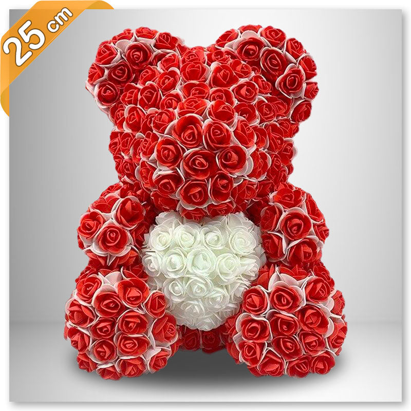 Nounours en Rose Eternelle Rouge Bicolore Coeur